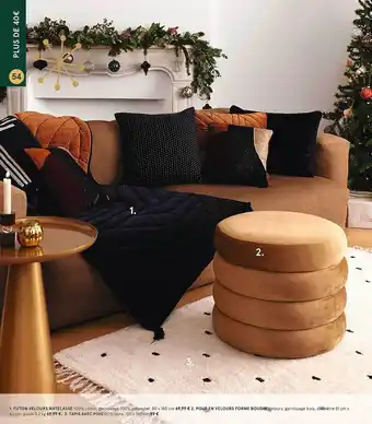 Monoprix Futon velours matelassé, pouf en velours forme boudin, tapis avec pois offre