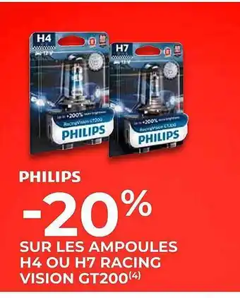 Feu Vert Les ampoules h4 ou h7 racing vision gt200 philips offre