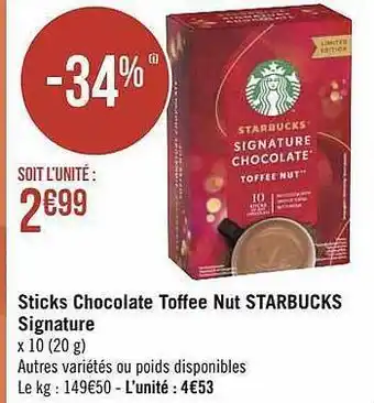Géant Casino Sticks chocolate toffee nut starbucks signature offre