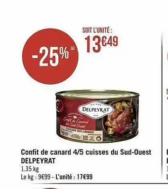 Géant Casino Confit de canard 4-5 cuisses du sud-ouest delpeyrat offre