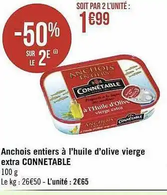 Géant Casino Anchois entiers à l'huile d'olive vierge extra connétable offre