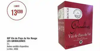 Géant Casino Igp vin de pays du var rouge les grimaldines offre