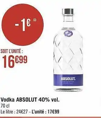 Géant Casino Vodka absolut 40% vol. offre