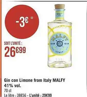 Géant Casino Gin con limone from italy malfy 41% vol. offre
