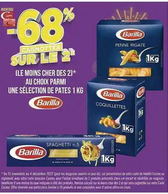 Géant Casino Pates 1 kg barilla offre