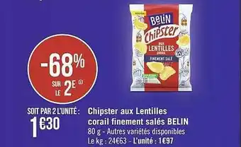 Géant Casino Chipster aux lentilles corail finement salés belin offre