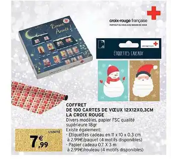 Intermarché Coffret de 100 cartes de vœux 12x12x0,3 cm la croix rouge offre