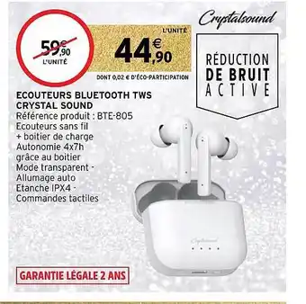 Écouteurs bluetooth tws crystal sound