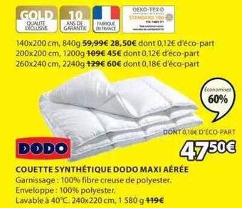 JYSK Couette synthétique dodo maxi aérée offre
