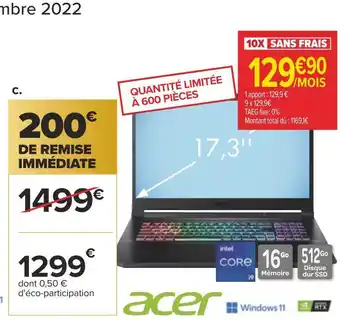 Carrefour Acer ordinateur portable gaming offre