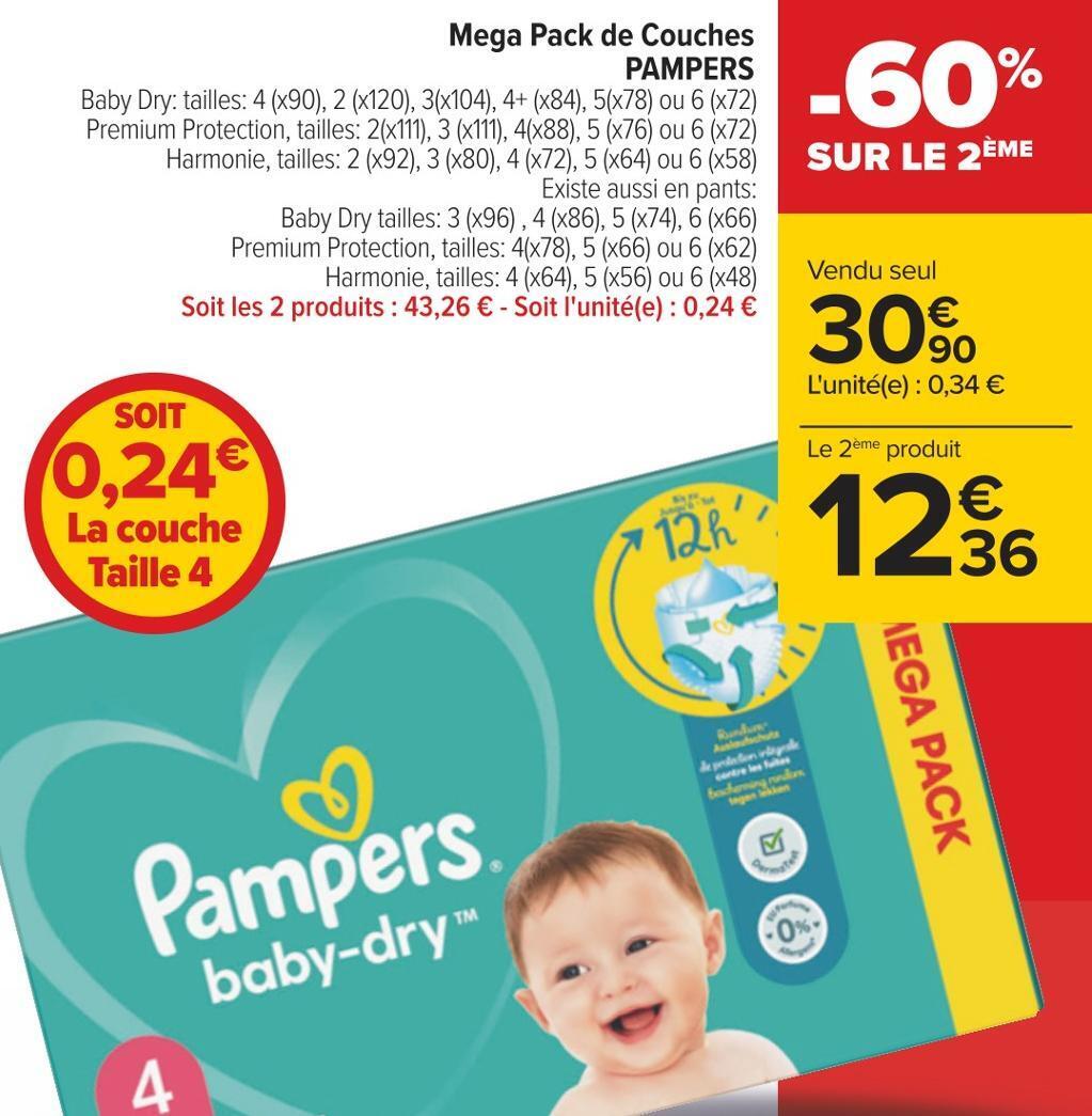 Promo Pampers mega pack de couches chez Carrefour