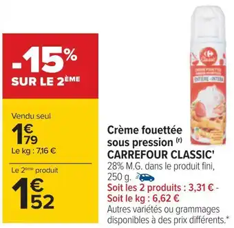 Carrefour Carrefour classic' crème fouettée sous pression offre