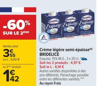 Carrefour Bridelice crème légère semi-épaisse offre