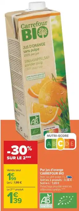 Carrefour Carrefour bio pur jus d'orange offre