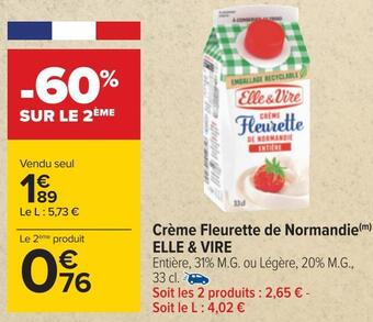 Carrefour Elle & vire crème fleurette de normandie offre