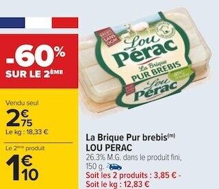 Carrefour Lou perac la brique pur brebis offre