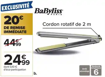 Carrefour Babyliss lisseur titanium gold offre
