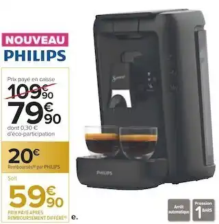 Carrefour Philips cafetière à dosettes senseo offre