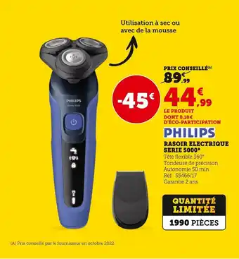 Hyper U Philips rasoir electrique serie 5000 offre