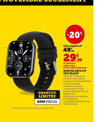 Super U Abyx fit fuji montre black offre