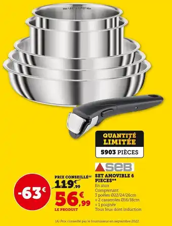 Hyper U Seb set amovible 6 pieces* offre