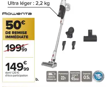 Carrefour Rowenta aspirateur balai multifonction offre