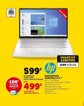 Hyper U Hp ordinateur portable 17,3 offre