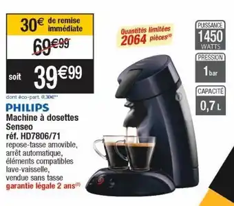 Cora x Carrefour Philips machine à dosettes senseo réf.hd780671 offre