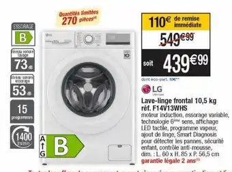 Cora x Carrefour Lg lave-linge frontal 10.50kg réf.f14v13whs offre