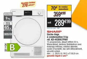 Cora x Carrefour Sharp sèche-linge à condensation 9kg réf.kd-hcb9s7pw9 offre