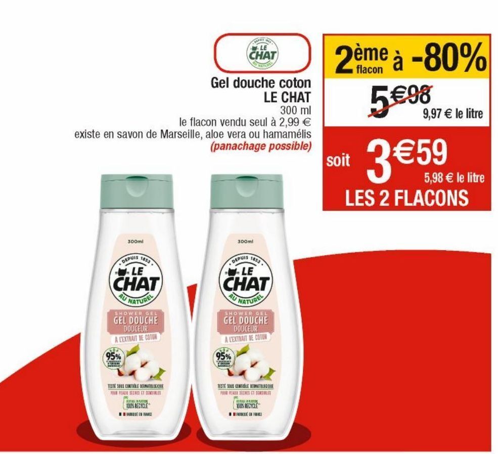 Promo Gel douche coton le chat chez Cora