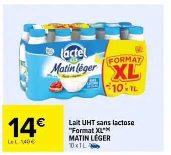 Carrefour Lait UHT Sans Lactose 'Format XL" Matin LEGER offre