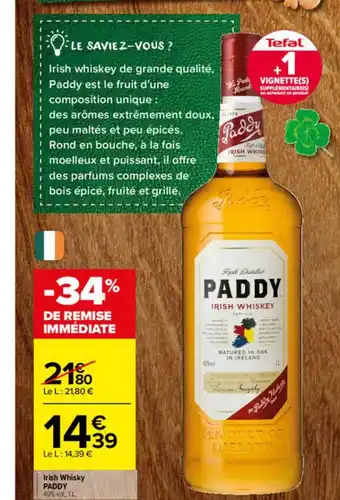Carrefour Market Irish Whisky Paddy offre