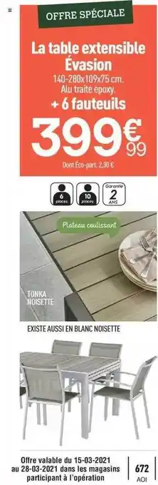 Centrakor La Table Extensible évasion offre