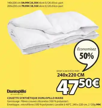 JYSK Couette Synthétique Dunlopillo Marie offre
