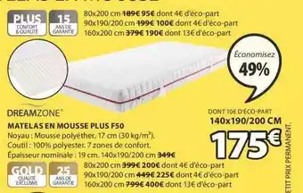 JYSK Matelas En Mousse Plus F50 Dreamzone offre