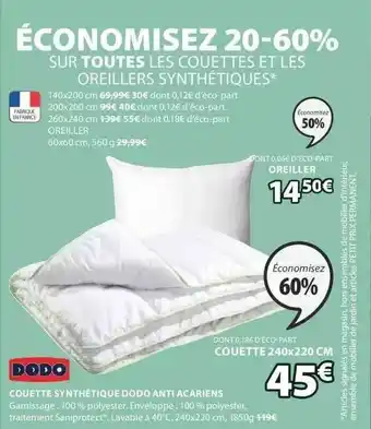 JYSK Couette Synthétique Dodo Anti Acariens offre
