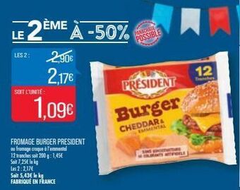 Match Fromage burger president offre