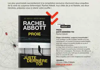 France Loisirs Vacances Proie juste derrière toi - rachel abbott offre