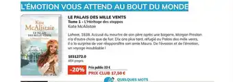 France Loisirs Vacances Le palais des mille vents tome 1 - l'héritage des steppes - kate mc alistair offre