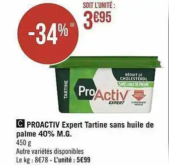 Géant Casino Proactiv expert tartine sans huile de palme 40% m.g. offre