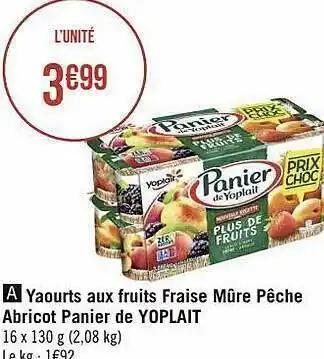 Géant Casino Yaourts aux fruits fraise mûre pêche abricot panier de yoplait offre