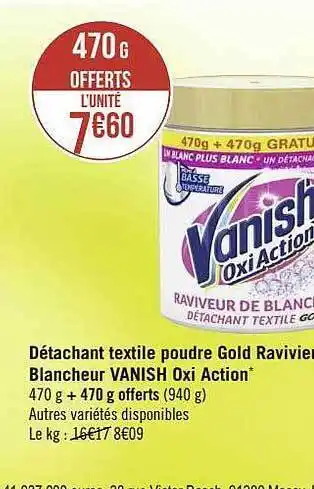 Géant Casino Détachant textile poudre gold raviveur blancheur vanish oxi action offre