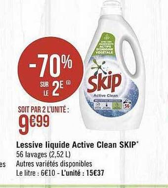 Géant Casino Lessive liquide active clean skip offre