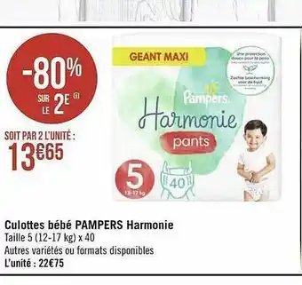 Géant Casino Culottes bébé pampers harmonie offre