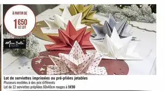 Géant Casino Lot de serviettes imprimées ou pré-pliées jetables mesa bella création offre