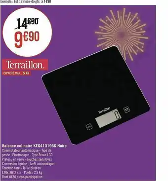 Géant Casino Balance culinaire keg41019bk noire terraillon offre