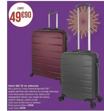 Géant Casino Valise abs 55 cm anthracite offre