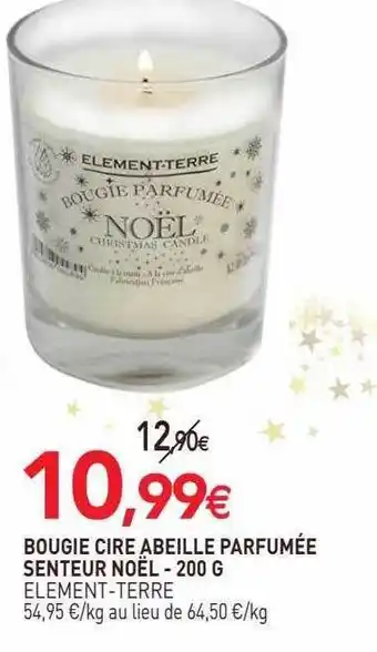 naturéO Bougie cire abeille parfumée senteur noël élément-terre - 200 g offre