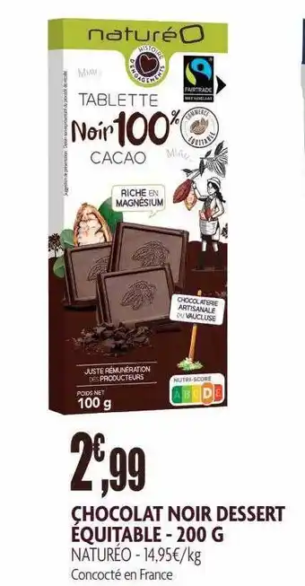 naturéO Chocolat noir dessert équitable naturéo - 200 g offre